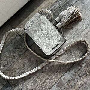 Rebecca Minkoff Grey leather Crossbody phone bag with Braided Strap & tassels